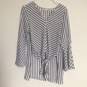 White and navy blue striped blouse